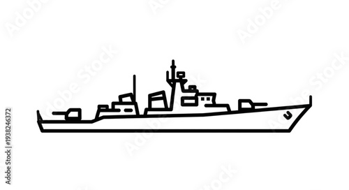Simple Black Naval Ship Illustration.