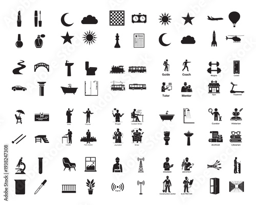 A collection of various black silhouettes on a white background silhouette