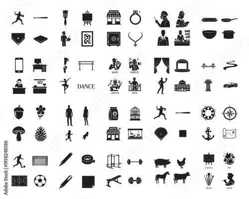 A collection of various black silhouettes on a white background silhouette
