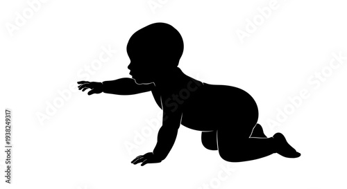 Crawling infant silhouette reaching out isolated on white background conceptual composition