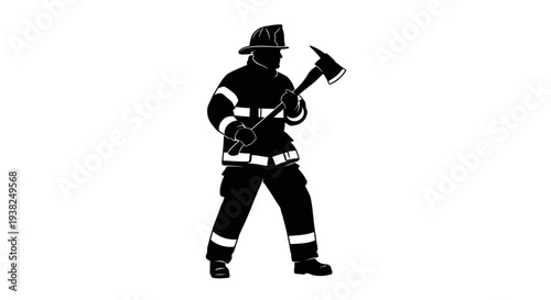 Firefighter silhouette holding axe illustration for emergency services and public safety concepts