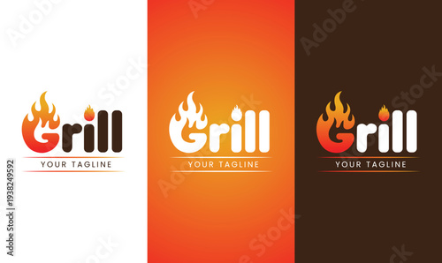 letter G grill fire logo design vector illustration restaurant and cafe logo template