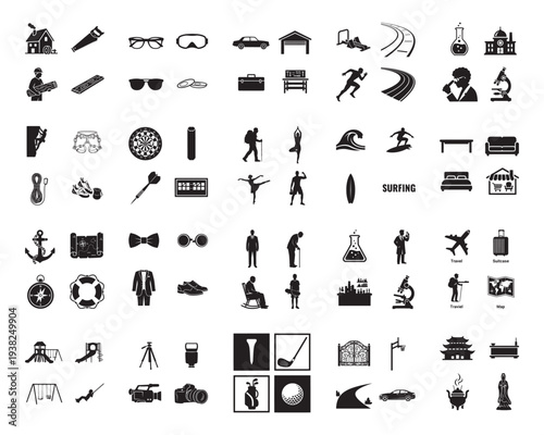 A collection of various black silhouettes on a white background silhouette