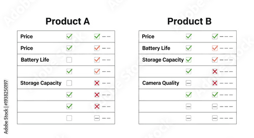 Comparison of two product specification charts.