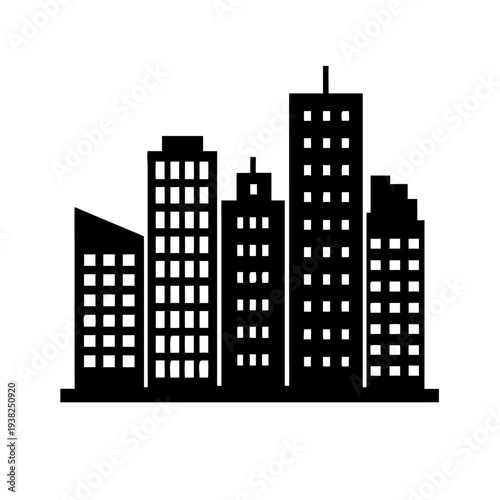 City skyline with modern office buildings and skyscrapers silhouette.