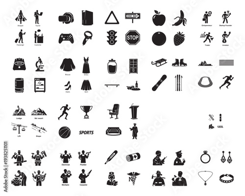 A collection of various black silhouettes on a white background silhouette