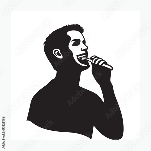 silhouette of a man brushing his teeth