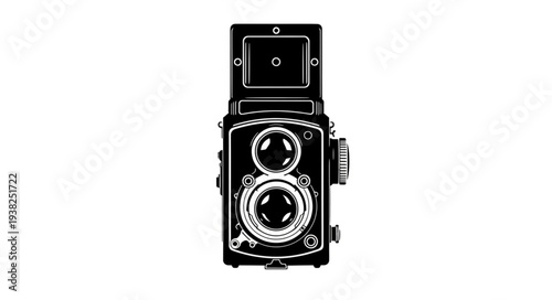 Vintage Twin Lens Reflex Camera Illustration Isolated on White Background.