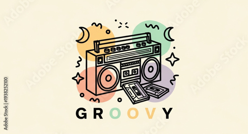 Vintage Retro Style Boombox with Records and Cassette.