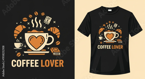 Coffee Lover T-Shirt Design with Heart-Shaped Coffee Cup.