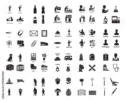 A collection of various black silhouettes on a white background silhouette