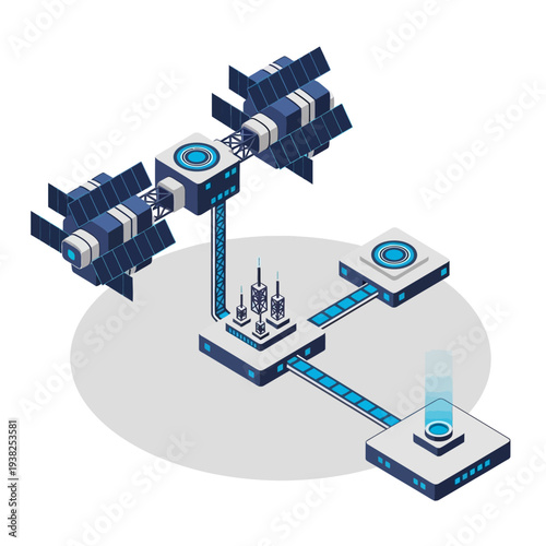 Futuristic space station with connected modules and holographic interfaces, representing advanced technology and interstellar infrastructure.
