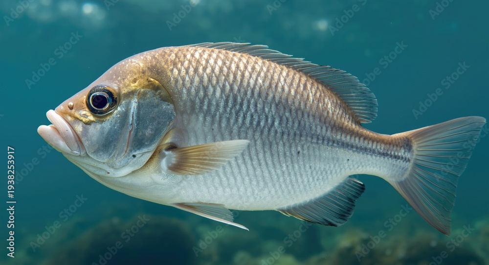 Fototapeta premium Detailed image of common bream fish with clear underwater background