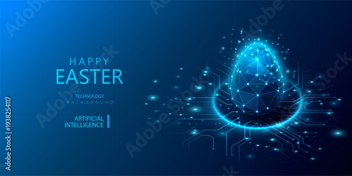 Easter Egg Isometric Concept With Glowing Low Poly Lines In Blue Technology Style. AI Egg Background. Futuristic Abstract Neon Holiday Card Vector. 