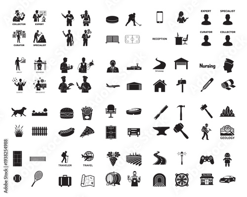 A collection of various occupation silhouettes on a white background silhouette