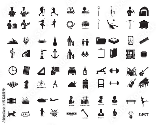 A collection of various silhouettes against a white background silhouette