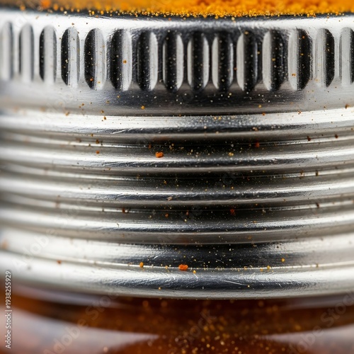Macro image of metallic cap with visible spice residue and details
