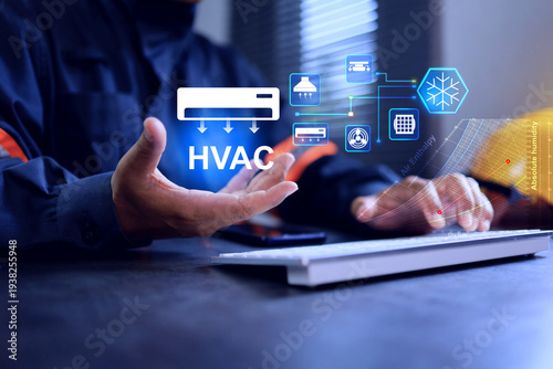 Fotografia HVAC heating ventilation and air conditioning concept with engineer calculate ai