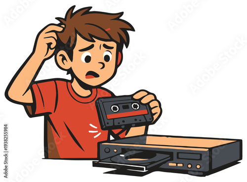  A humorous generational moment showing a teenager confused by outdated technology