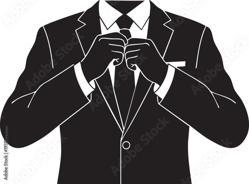 Adjusting Necktie Suit Torso Close Up Lapel V Shape Silhouettes