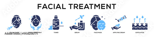 Glyphcolor - Facial Treatment web banner icon vector illustration concept