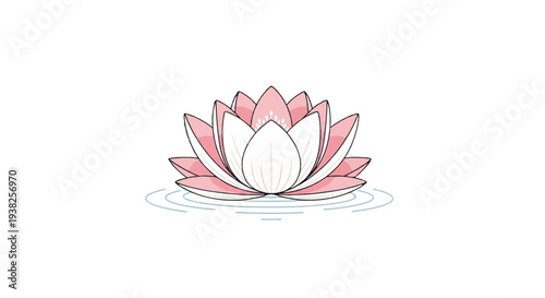 A serene lotus flower blooming on calm waters, illustrated from a straightforward viewpoint
