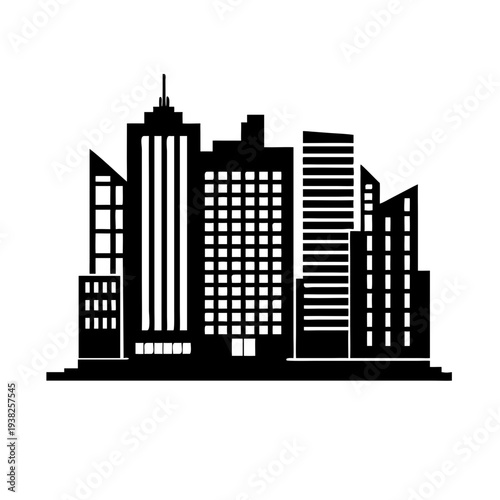 Urban cityscape with modern skyscrapers and office buildings.