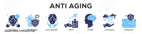 Glyphcolor - Anti Aging web banner icon vector illustration concept