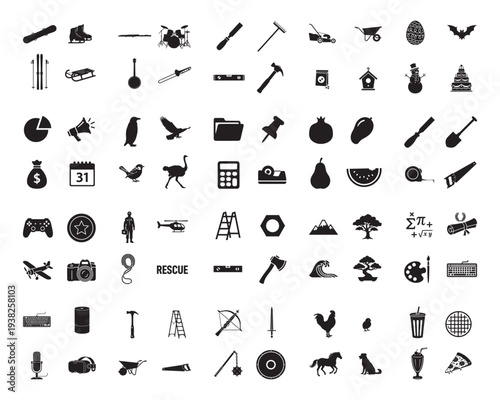 A collection of various tools and objects in silhouette mode