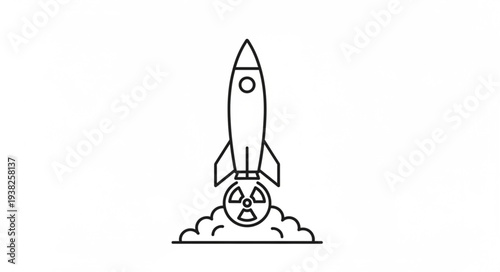 Simple Line Drawing of Rocket Launch.