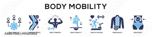 Glyphcolor - Body Mobility web banner icon vector illustration concept