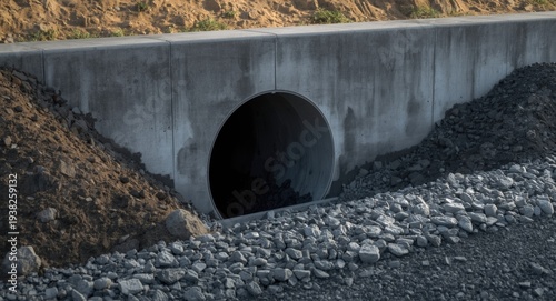 Concrete headwall for horizontal drainage pipe installed under street rainwater culvert