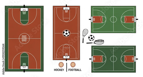 Collection of Sports Fields and Courts for Various Games.