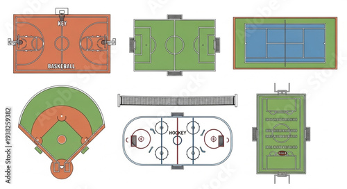 Collection of Sports Fields and Courts Top View.