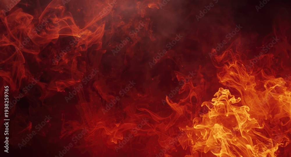 Fototapeta premium Background with fiery motifs and thick vapor for a spooky atmosphere