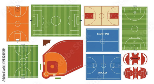 Collection of Various Sports Field Layouts and Designs.