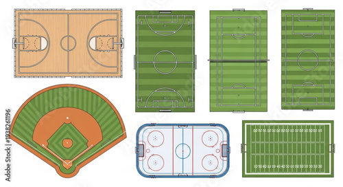 Collection of Sports Fields and Courts Top View.