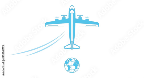 Aerial view of an airplane flying over the globe, illustrating global connectivity and transportation