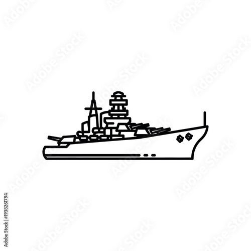 Simple Line Drawing of a Battleship.