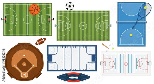 Collection of Various Sports Fields and Courts from Above.