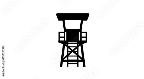 Solid Black Lifeguard Tower Silhouette Minimal Beach Safety Vector Illustration