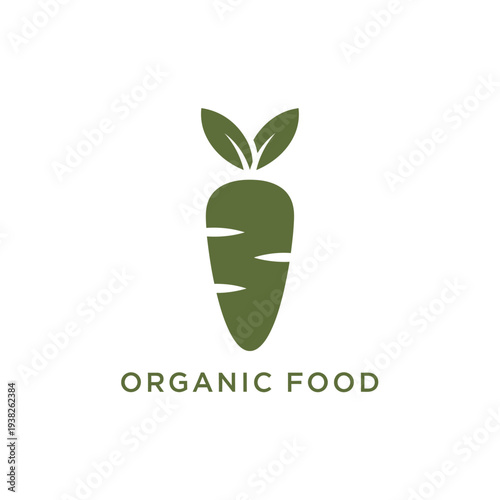 Organic food logo with a green carrot icon for fresh and natural produce
