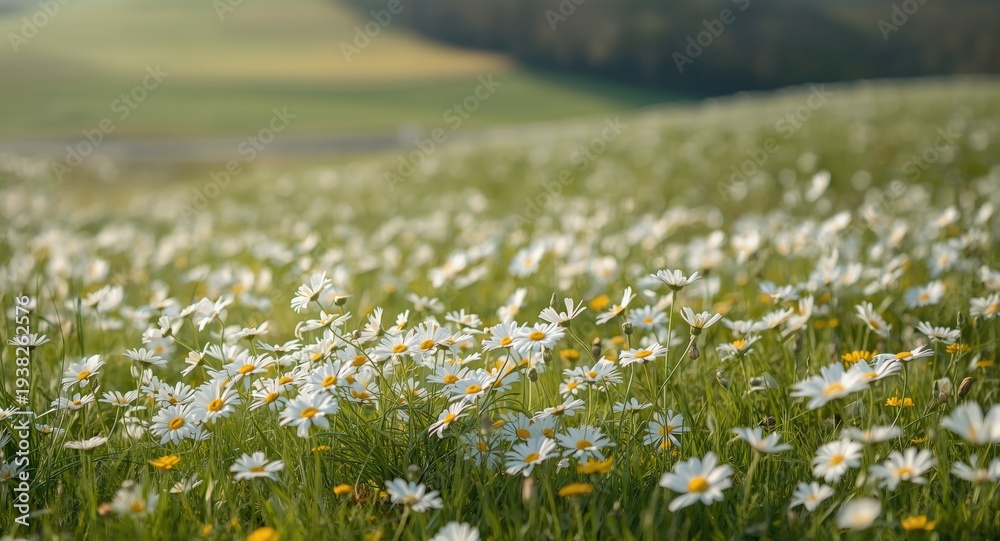 Fototapeta premium A colorful meadow scene featuring numerous Bellis perennis daisy blossoms