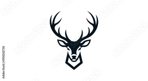 Deer head with large antlers logo.