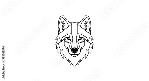Detailed Line Art Wolf Head Illustration.