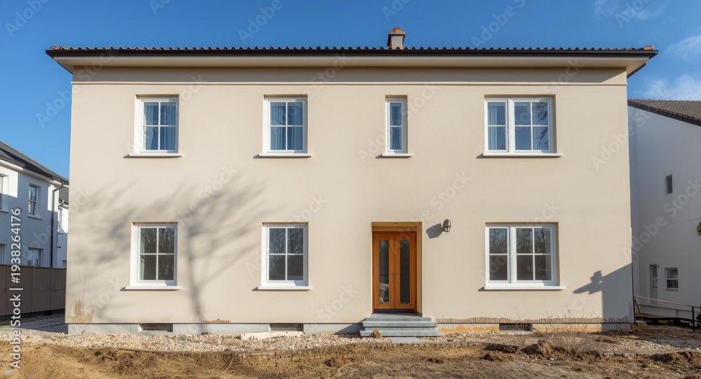Obraz premium Completed exterior plaster and paint on new residential building