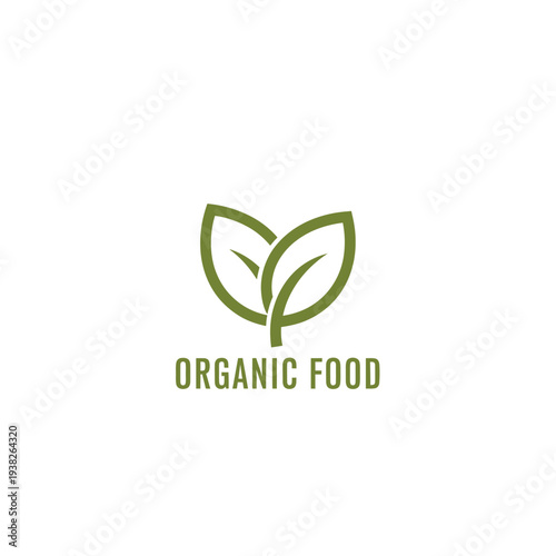 Organic food logo with two leaves healthy lifestyle and nature concept