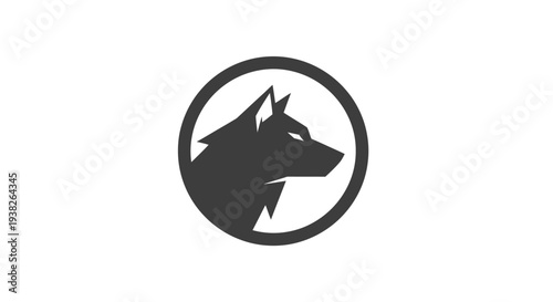 Dog Head Silhouette in Circle Logo.