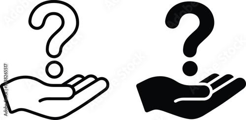 A 3D business illustration of a hand holding a question mark sign icon, representing a web FAQ concept for an answer, help, or problem solution idea in a professional design