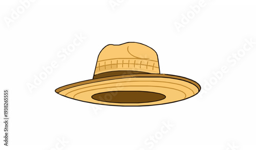Minimalist vector of Chilean chupalla straw hat isolated on white for traditional design